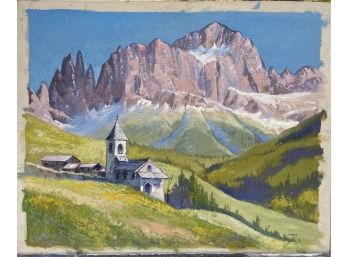 John Kirsch Oil Painting Church Landscape Signed Unframed 31.5'W X 26'T