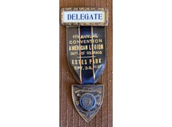 1929 Estes Park American Legion 11th Annual Convention Delegate Pin With Enamel & Ribbon