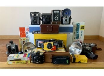 Large Collection Of Vintage Cameras & Accessories Including Brownie, Instamatic, Duaflex, & More