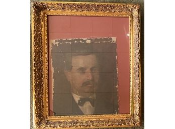 Unmarked Antique Portrait On Canvas In Decorative Golden Frame