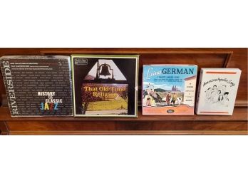 Lot Of  3 Boxed Album Sets And 1 Tape Set Including Living German & History Of Classical Jazz