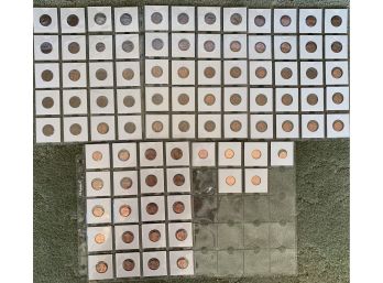 (5) Sheets Of Pennies  1970's - 90's Including A 1942 S Dime & 1962 Nickel