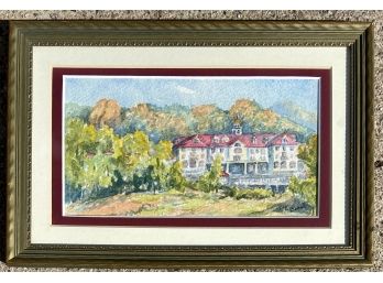 Joan E Borel 'The Stanley Hotel'  Small Watercolor Framed