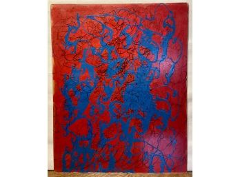 Gorgeous Dave Stirling Red & Blue Abstract Oil Painting Out Of Frame