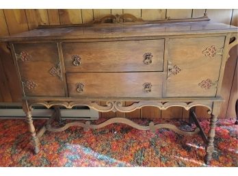Beautiful Antique Buffet With Metal Work Locks And Pulls With Red Trim