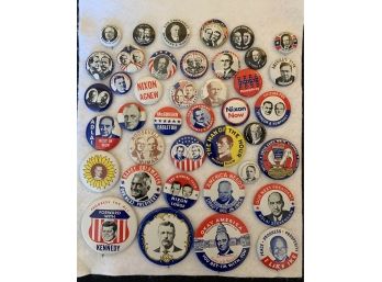 Historical Collection Of Political Buttons Including Kennedy, Taft, Wilke, Harding, Hoover And More