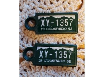 (2) Colorado 1962 Green Plastic Miniature License Plates Disabled Veterans