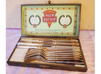 Keen Kutter Silver Plate Six Forks & Six Knifes In Original Wood Box