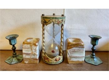 Zodiac Hourglass With Stone Candle Holders & Kronheim & Oldenbush Metal Candle Holders