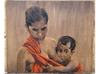 Jean Redman Goering Nebraska Oil On Wood Portrait Mother & Baby