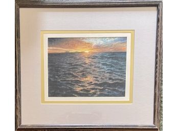 Signed Louis Stephen Gadal Watercolor 'sunset' In Frame