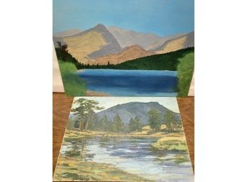 2 Unmarked Mountain Landscape Oil Paintings Out Of Frame