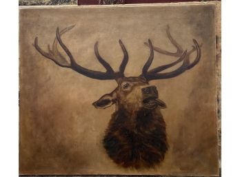 Interesting Oil On Canvas Elk Unsigned