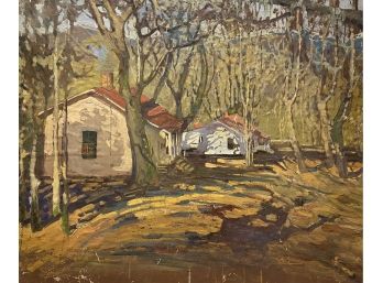 Large Unmarked Wooded Houses Scene Oil Panting
