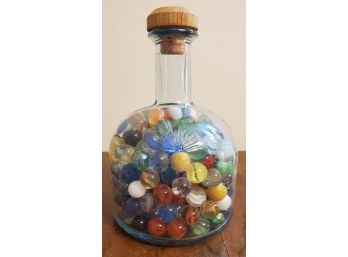 Vintage Bottle Of Marbles Including Aggies & Cat's Eyes