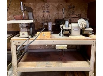 Craftsmen Tools Mounted On Stand Including 18' Jigsaw, & 2 Grinders
