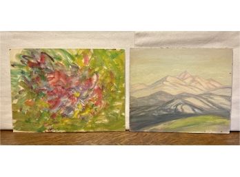 2 Small Dave Stirling Snow Mountains & 1960s Abstract Out Of Frame
