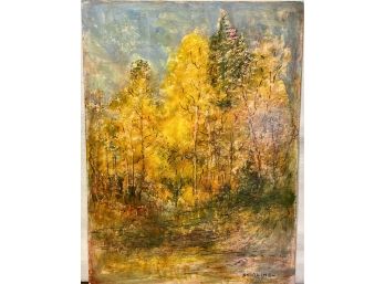 Signed Dave Stirling 1960s Autumn Trees Out Of Frame Oil Painting