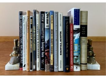 Collection Of Large Hardback Train Books With Brass/marble Bookends