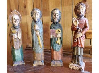 (4) Religious Hand Painted Wooden Carved Santos
