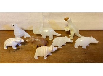 Collection Of Miniature Carved Stone Dinosaurs & Animals
