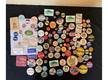 Large Collection Of Vintage Political Buttons Including Disney, Frisby, Babcock & Taft