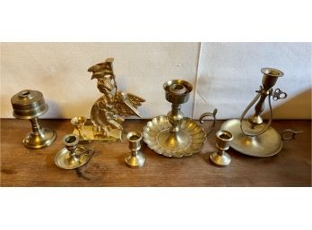 Collection Of 7 Assorted Brass Candle Holders