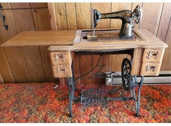 Antique Oak Sewing Machine Cabinet By White With A Singer Sewing Machine