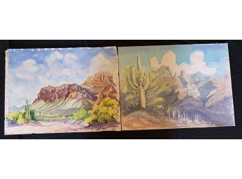 2 Jack Stirling Landscape Water Colors Cactus And Buttes