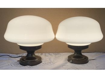 (2) Vintage White Globe Mushroom Lamps Or Ceiling Fixtures