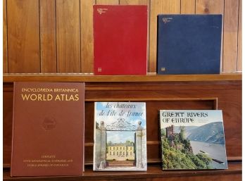 (3) Coffee Table Hardcover Books Including A World Atlas And Two International Book Society With Cases