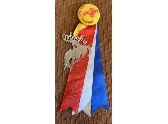 1937 Cheyenne Frontier Days Souvenir Pin  Ribbon 'Ride Em Cowboy'