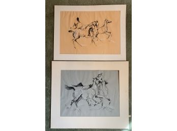 (2) Lukei 1960 Charcoal Sketches Horses