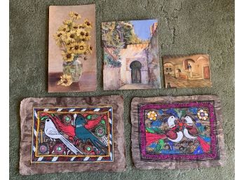 (5) Small Paintings Two On Handmade Paper One E.S. Smith