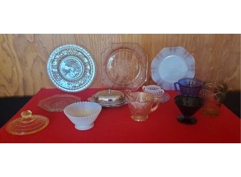 15 Pieces Of Gorgeous Depression Glass Green, Pink,  Cobalt, Opalescent, Hobnail