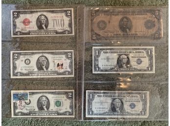 US Early Paper Money Including 1913 D-4 Five Dollar Bill, Three 2 Dollar Bills One 1928 & 2 Dollar Bills