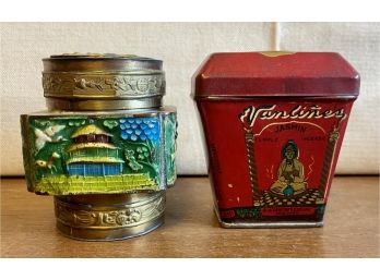 Vintage Brass/enamel Incense Box With Jasmine Temple Incense Container (full)