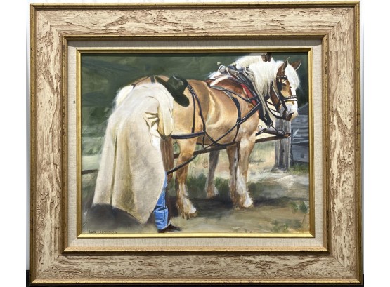 New Mexico Artist Luke Stavrowsky Horse And Cowboy Original Oil Painting