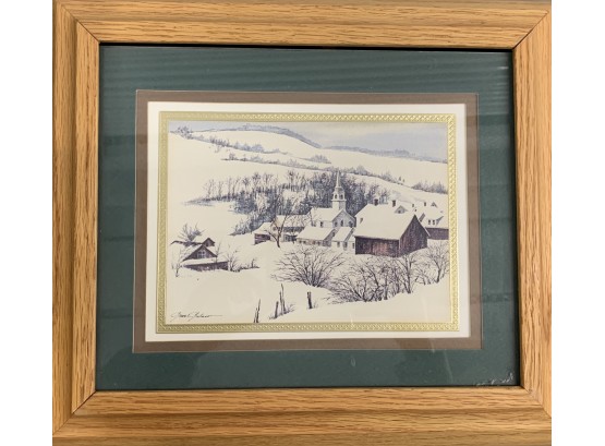 Snowy Town Lithograph By Gene Galasso (Am. 20th Cent.)