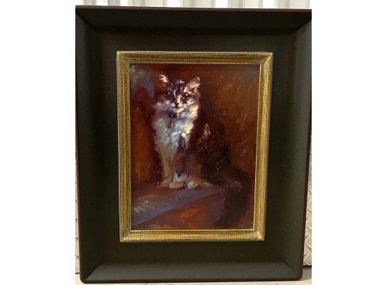 Cheri Christensen Original Oil Painting Of Cat Portrait Titled 'Think' With COA