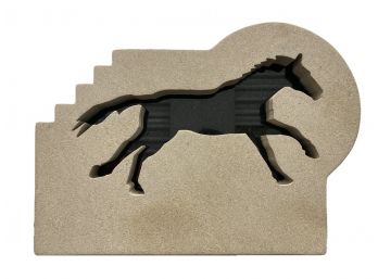 Heavy Cement Sculpture With Horse Inlay And Southwestern Step Detailing
