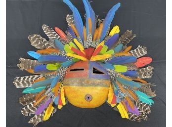 Douglas E Fountain (Dakota Sioux) Original Feathered Sculptural Mask Titled 'Wah-lee-tah-kah Won-Cha'