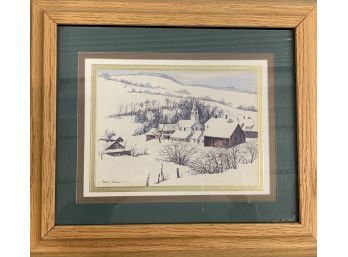 Snowy Town Lithograph By Gene Galasso (Am. 20th Cent.)