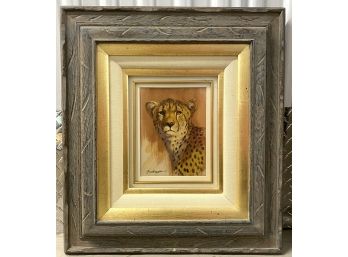 Listed Artist Kim Donaldson Original Pastel On Paper Of Cheetah With Barnwood Frame
