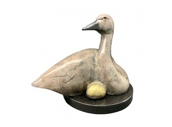 Sitting Swan W/ Golden Egg Bronze Statue By Tim Cherry- Signed & Numbered With COA