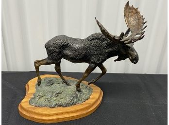 Ross Sutherland Limited Edition Bronze Sculpture Of Adult Moose Mid Stride 1995