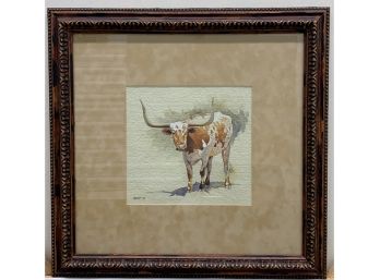 Texas Longhorn Watercolor By J. Mark Kohler (Am. 1963--)
