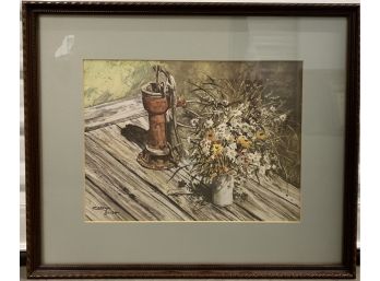 'At The Pump' Wild Flower Watercolor By Carolyn Blish (Am. 1947--)