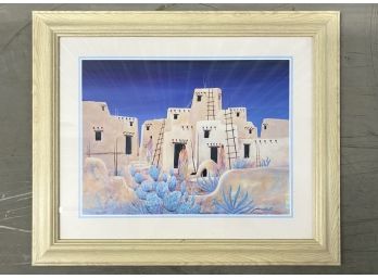 Southwestern Signed Decorative Art With Adobe Buildings
