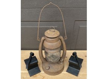 Brown Camp HDW Co. Lantern #22 With 2 Railroad Bookends
